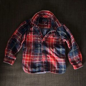 3T Tommy Hilfiger Red and Navy Plaid Button-Down Shirt